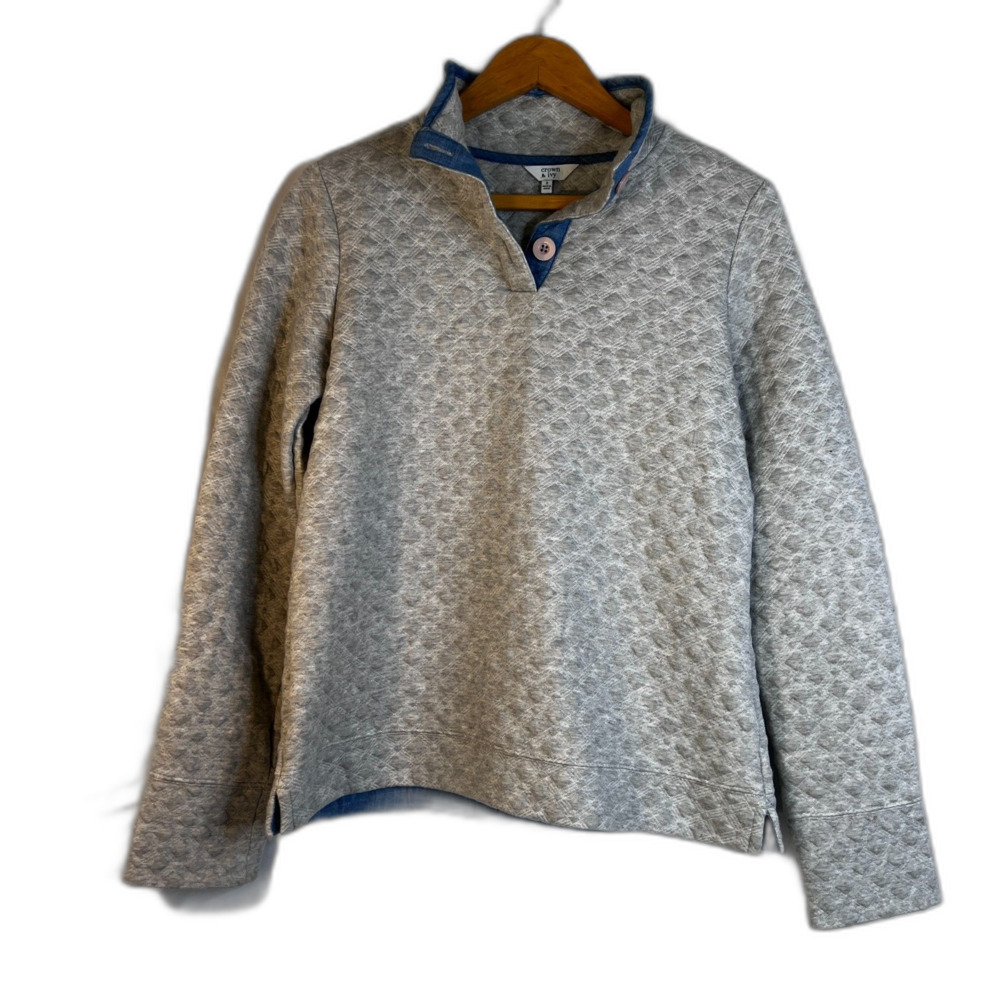 Crown & Ivy Quilted Fleece Lightweight Sweater Preppy Comfy Casual Size Small